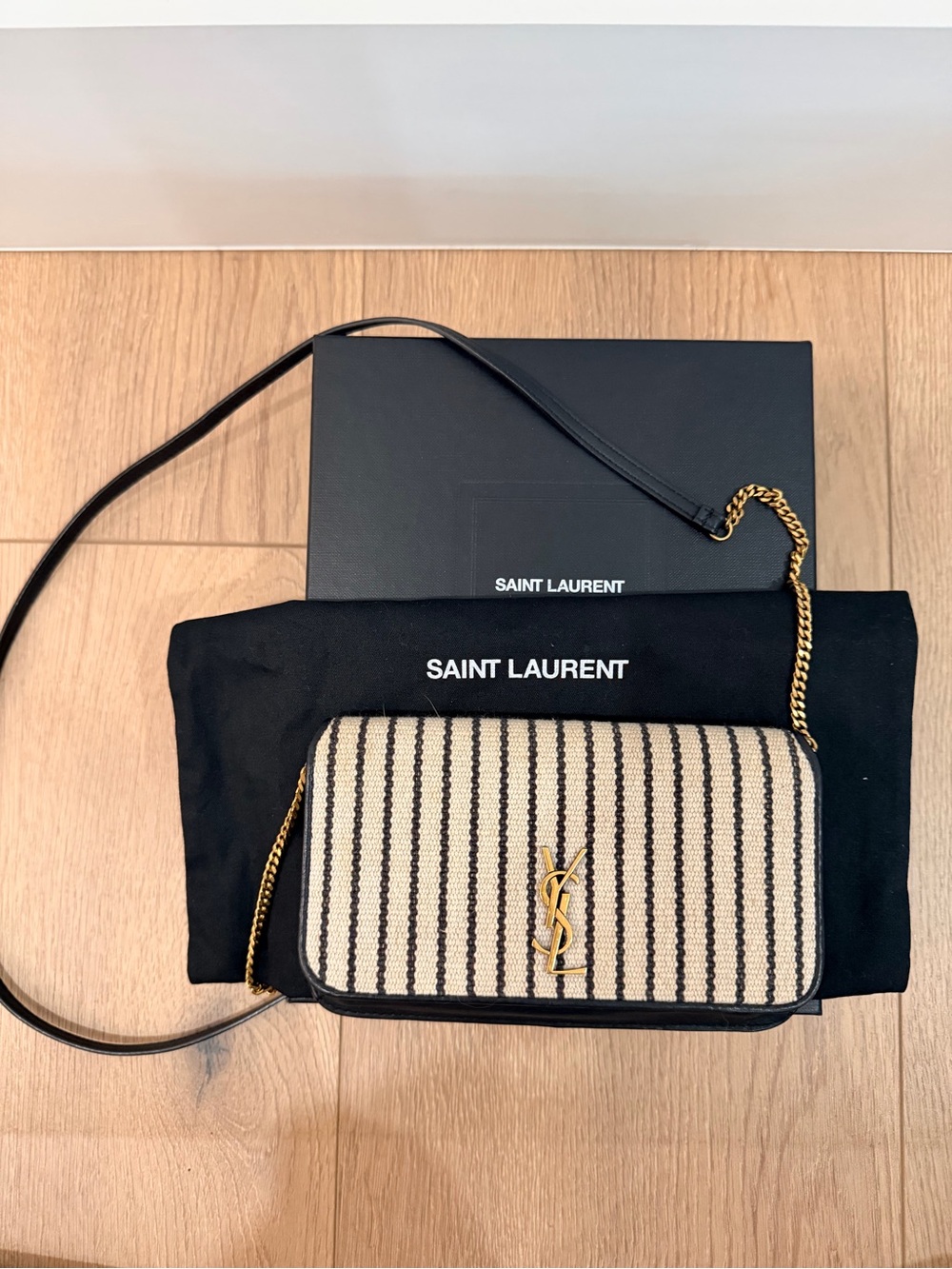 Saint Laurent Black & Cream monogram-plaque phone bag